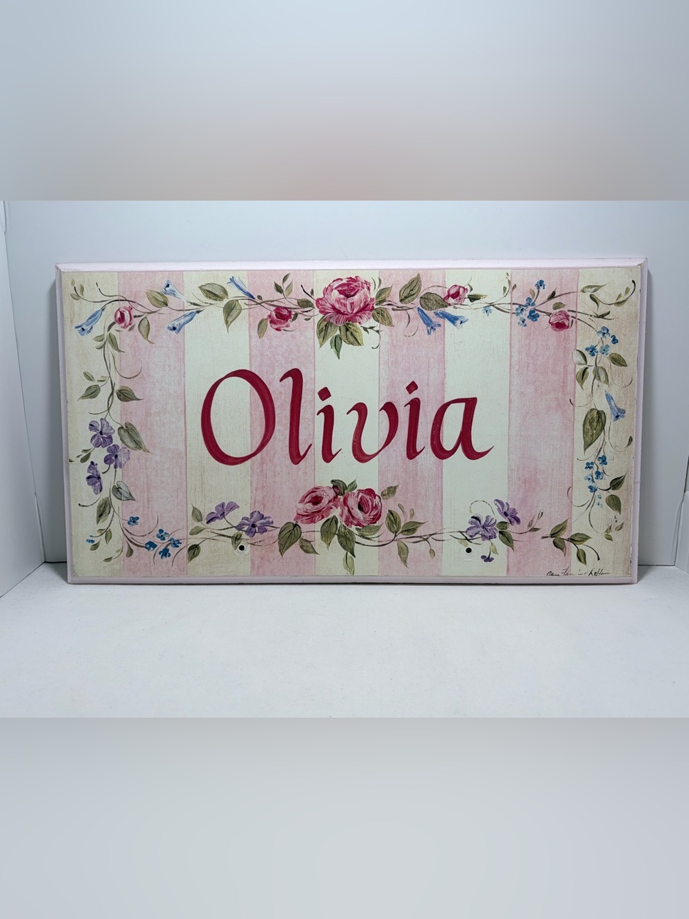 'Olivia' Pink Floral Name Plaque